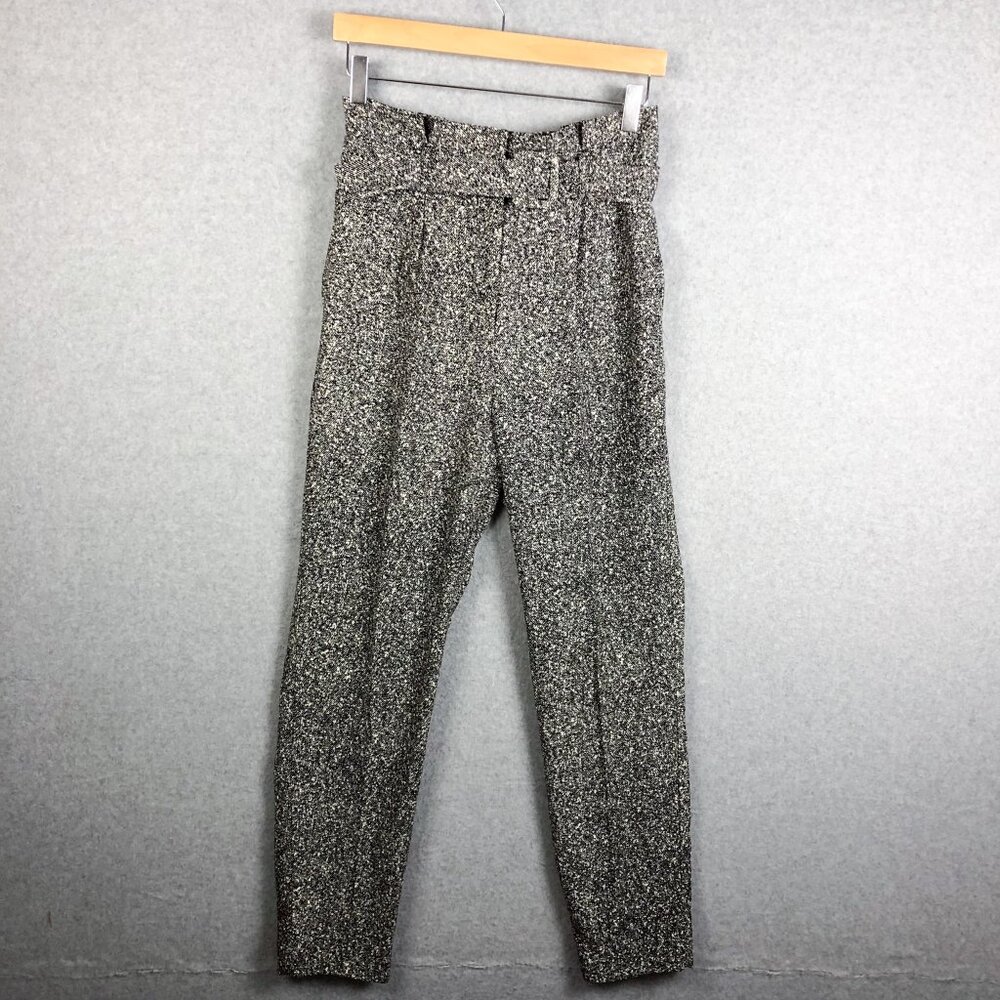 Express Ankle Super High Rise Paper Waist Grey Herringbone Pants Size 6R